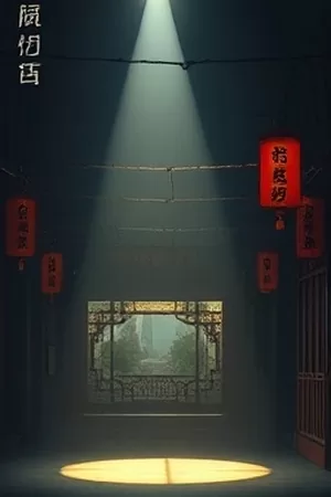 竖版海报：长夜灯塔中灯塔光束扫过防波堤